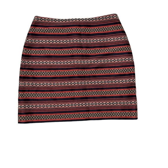 NWT Women’s Ann Taylor LOFT Navy Blue Gold Aztec Stripe Cotton Shift Skirt 8 - Picture 9 of 10